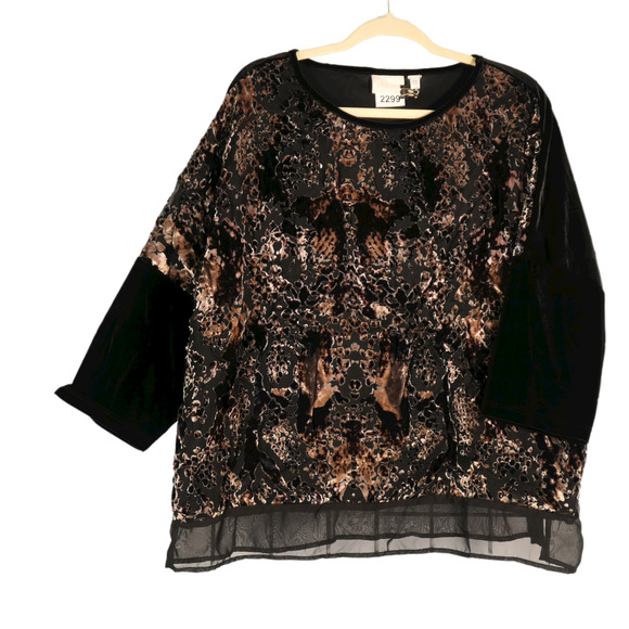 Chico's Velvet Burnout Sweater Womens XL Black Wild Print Layered Look Top - Picture 1 of 10